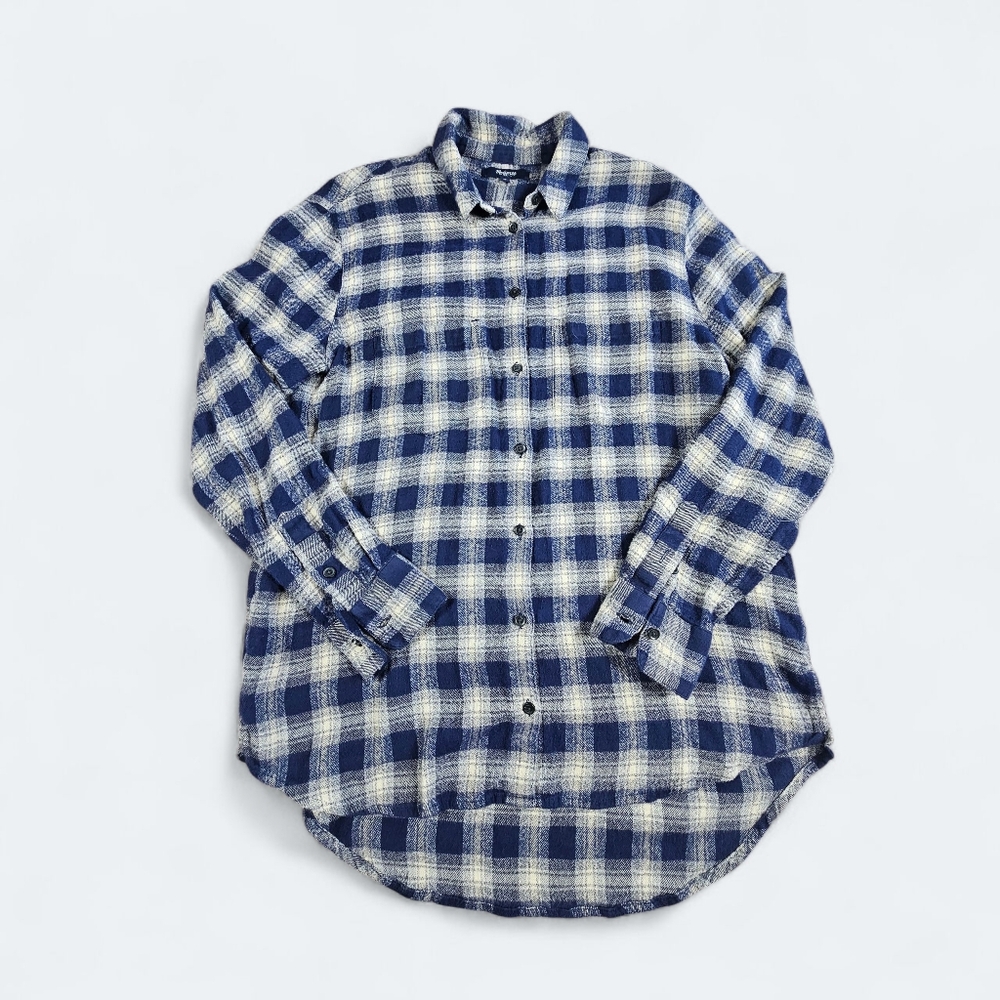 Madewell Cotton Viscose‎ Blend Blue and Beige Plaid Cozy Button Down Shirt Sz M